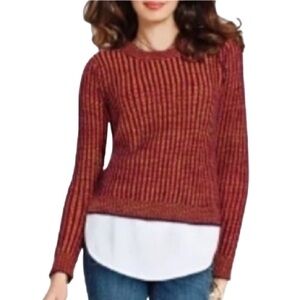 CAbi Melange Lava Ribbed Knit Fitted Crew Neck Sweater Orange Purple Size Medium